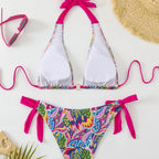 Damen Triangel-Bikini mit modischem Bindand und auffälligem Mustermix