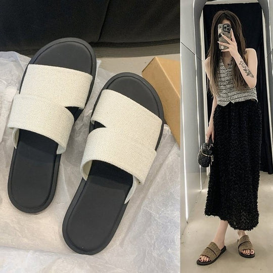 Damen Komfortable Slides mit breiten, modischen Riemen R&B