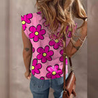 Damen lässiges T-Shirt mit lR&Bhaftem Blumenmuster und voluminösen Ärmeln R&B