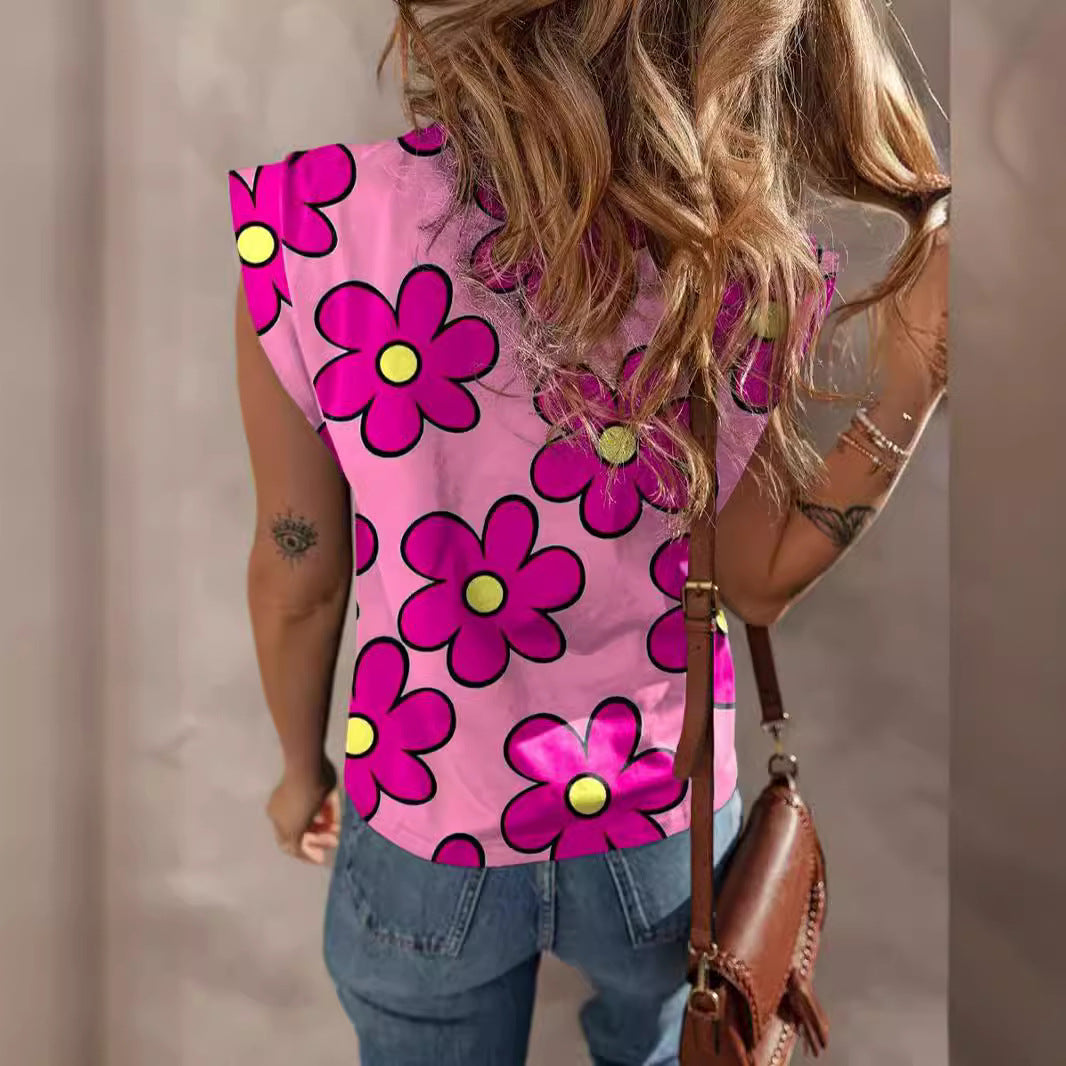 Damen lässiges T-Shirt mit lR&Bhaftem Blumenmuster und voluminösen Ärmeln R&B
