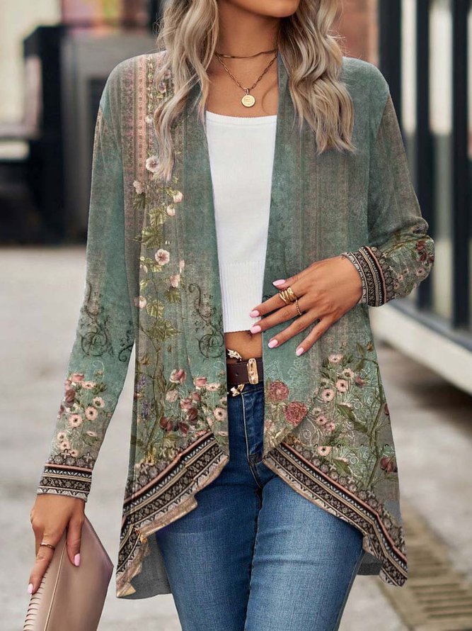 Damen Offene Longjacke mit floralem Design R&B