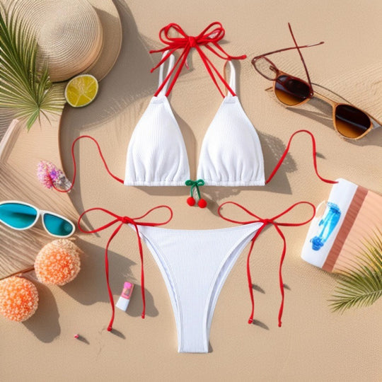 Damen Triangel-Bikini-Set mit verspieltem Knoten-Design R&B