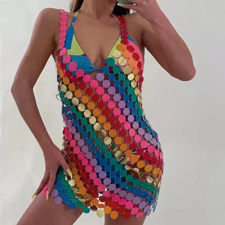 Damen Glamouröses Pailletten-Kleid mit tiefem V-Ausschnitt und funkelndem Design R&B