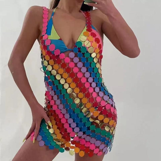 Damen Glamouröses Pailletten-Kleid mit tiefem V-Ausschnitt und funkelndem Design R&B