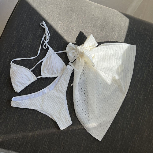 Damen Bikini-Set mit leicht glänzendem Design und verspieltem Wickelrock R&B
