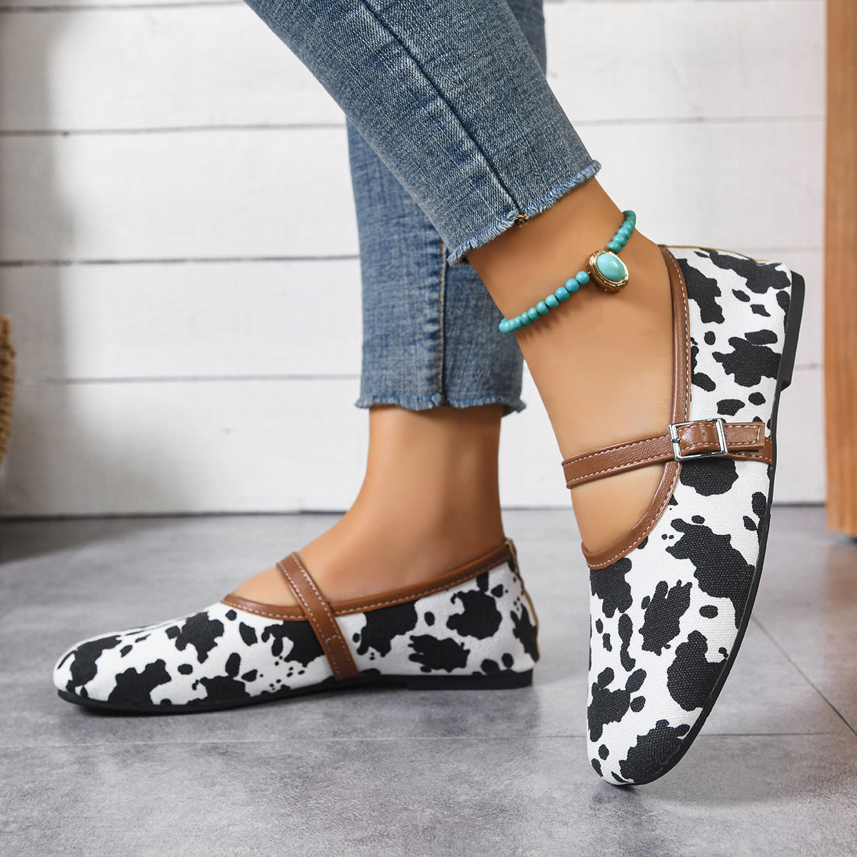 Damen Ballerinas im modischen Fleckendesign mit bequemer Schnallenverstellung R&B