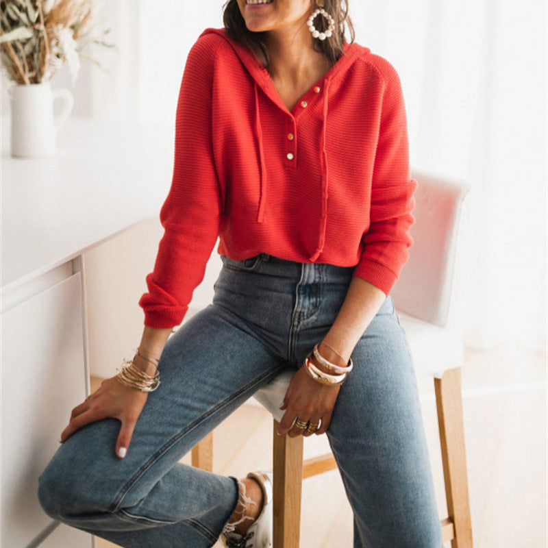 Damen Kurzarm Hoodie mit modernen Knopfdetails und elastischen Saum R&B