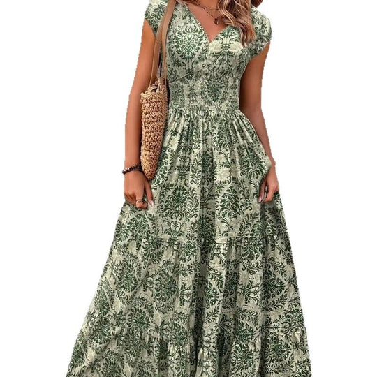 Damen Maxikleid mit floralem Muster und schwingendem Rock R&B
