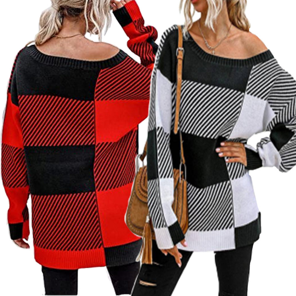 Damen Grobstrickpullover im modernen Blockdesign R&B