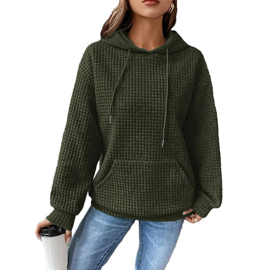 Damen Waffelstruktur Hoodie mit Kängurutasche und lässigem Schnitt R&B