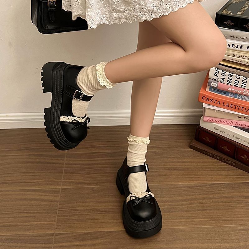 Damen Modische Mary Jane Schuhe mit dekorativer Schleife und robuster Plateau-Sohle R&B