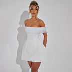 Damen Off-Shoulder Minikleid mit schimmerndem Bustier-Oberteil R&B