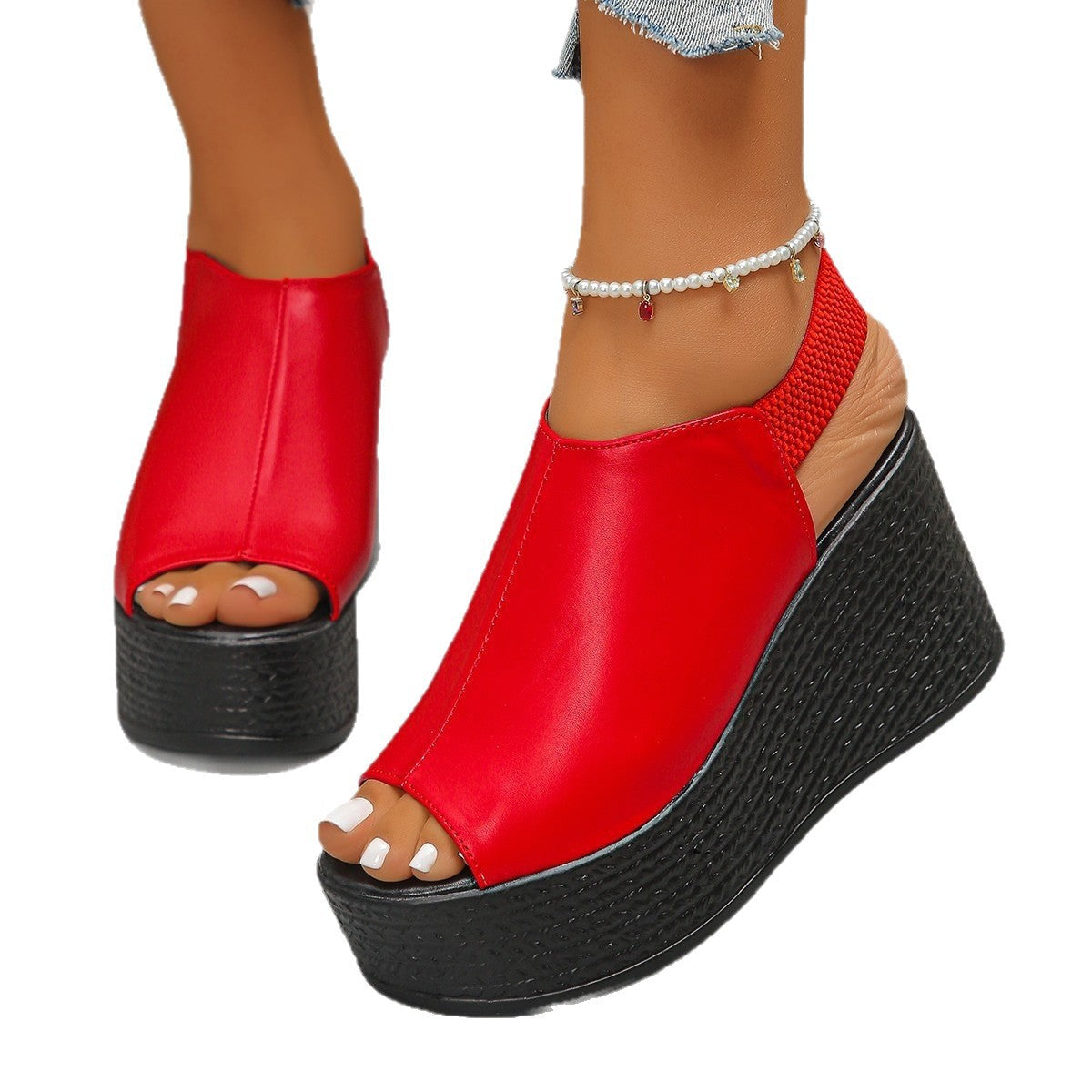 Damen Plattform-Pantoletten mit elegantem offener Zehenpartie und modischem Riemendesign