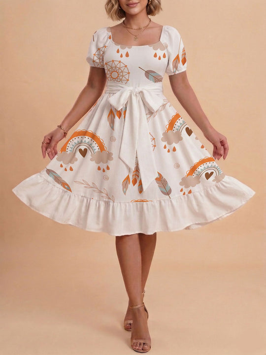 Damen Verspieltes Maxikleid mit Bärenmuster und taillierbarem Band R&B