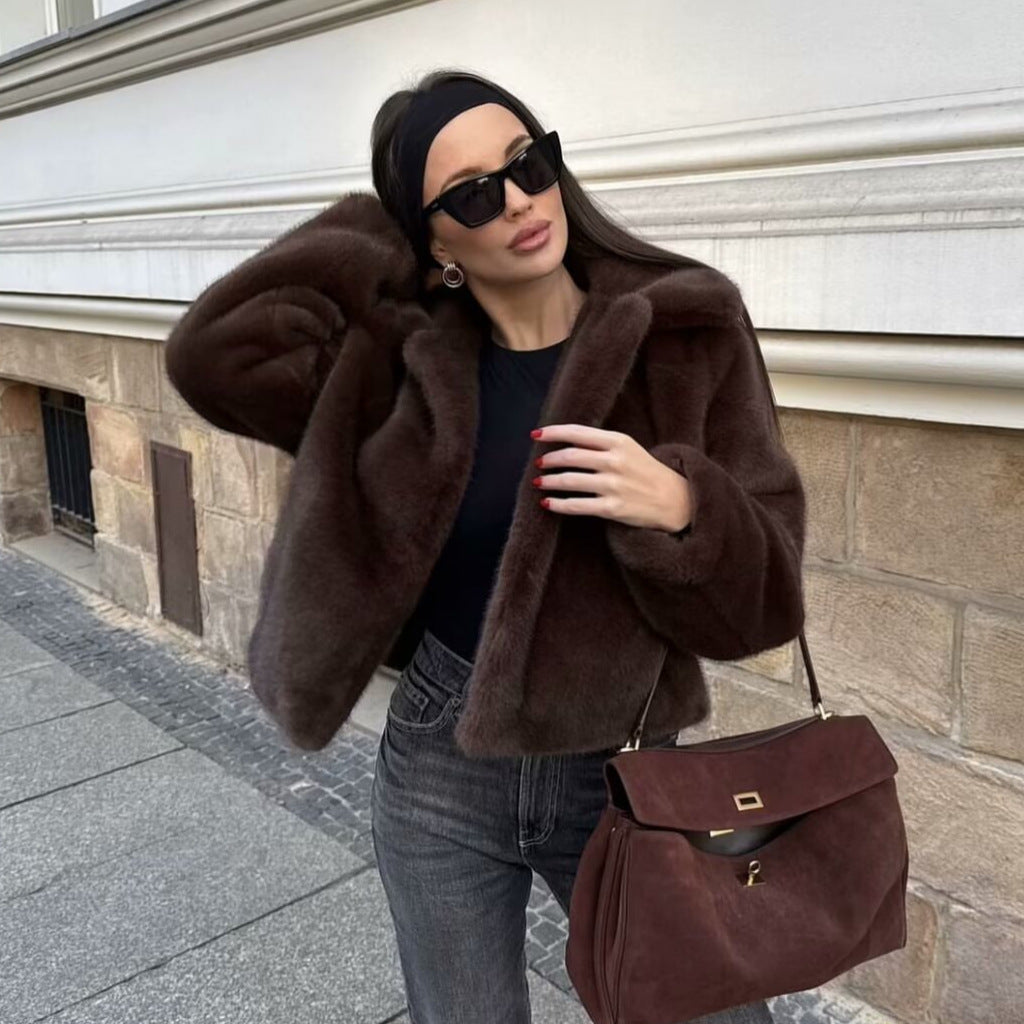 Damen elegante und weiche Kurzjacke mit Teddyfutter R&B