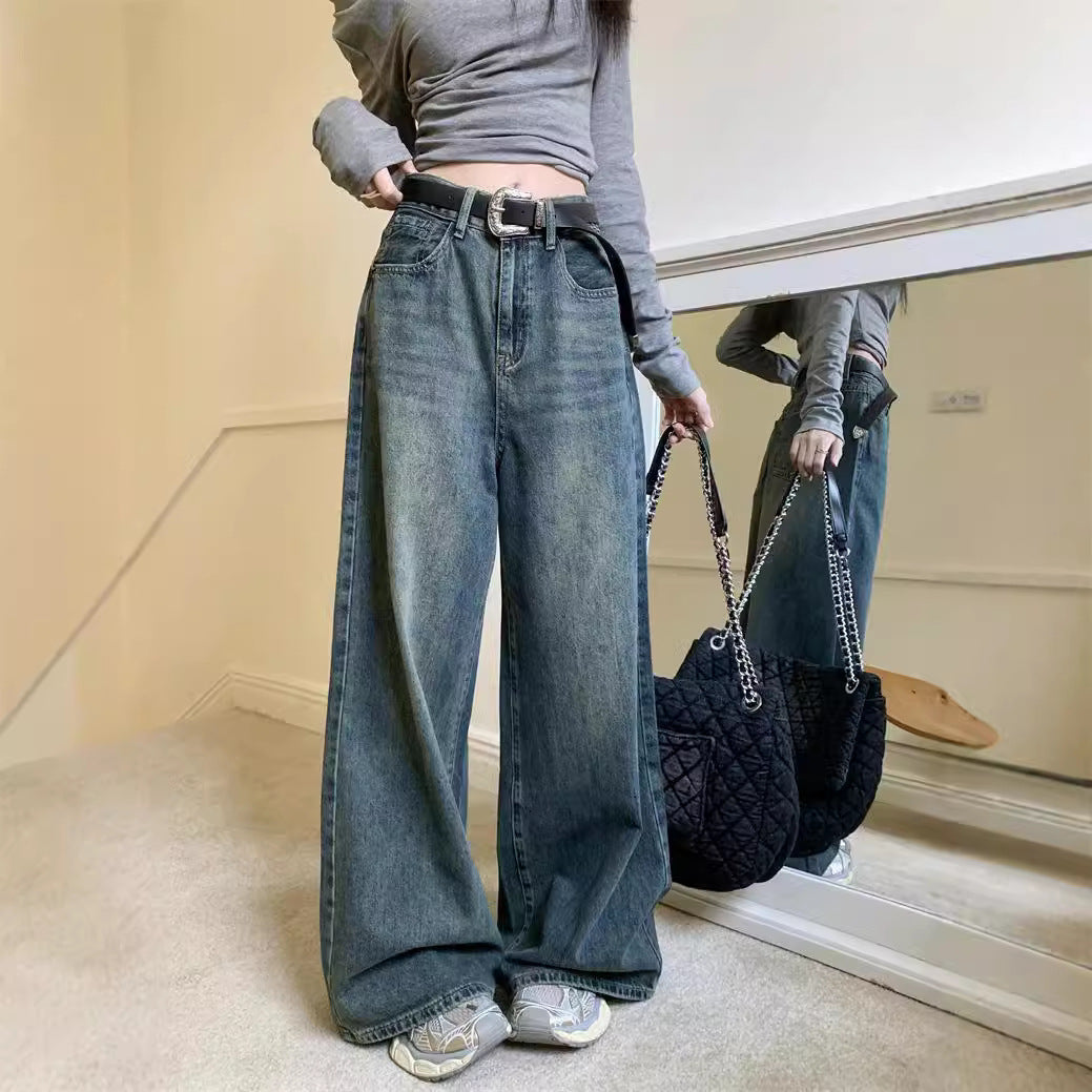 Damen Weite Denim-Hose mit hohem Bund und lässiger Passform R&B