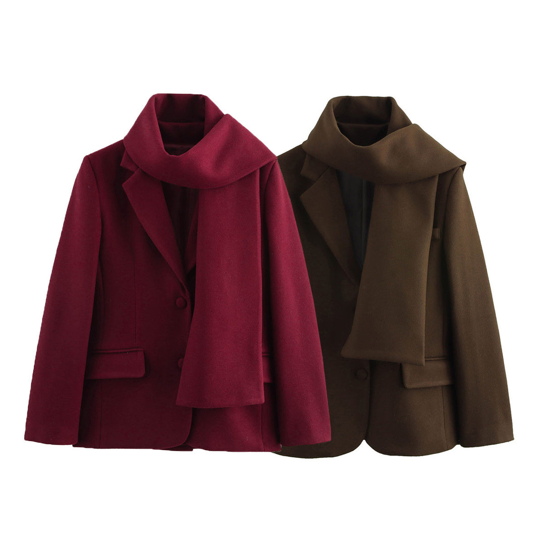 Damen eleganter Wintermantel mit schickem Kragen und passendem Schal R&B