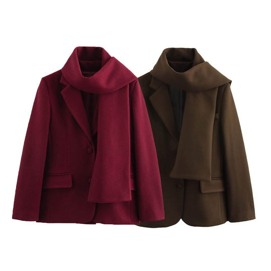 Damen eleganter Wintermantel mit schickem Kragen und passendem Schal R&B