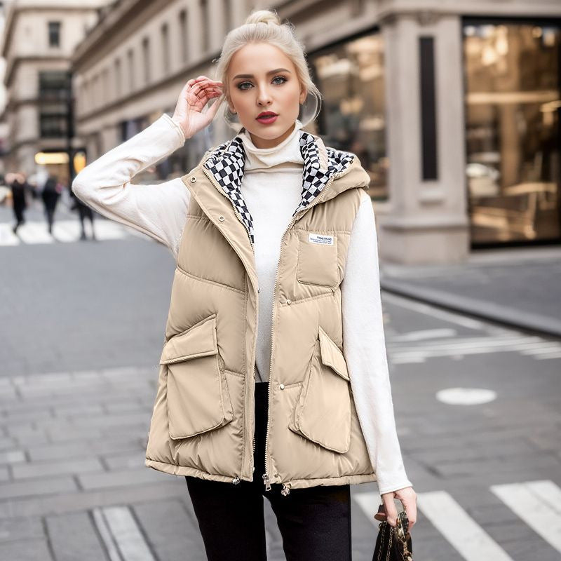 Damen gesteppte Winterweste mit verstellbarer Kapuze und praktischen Taschen R&B