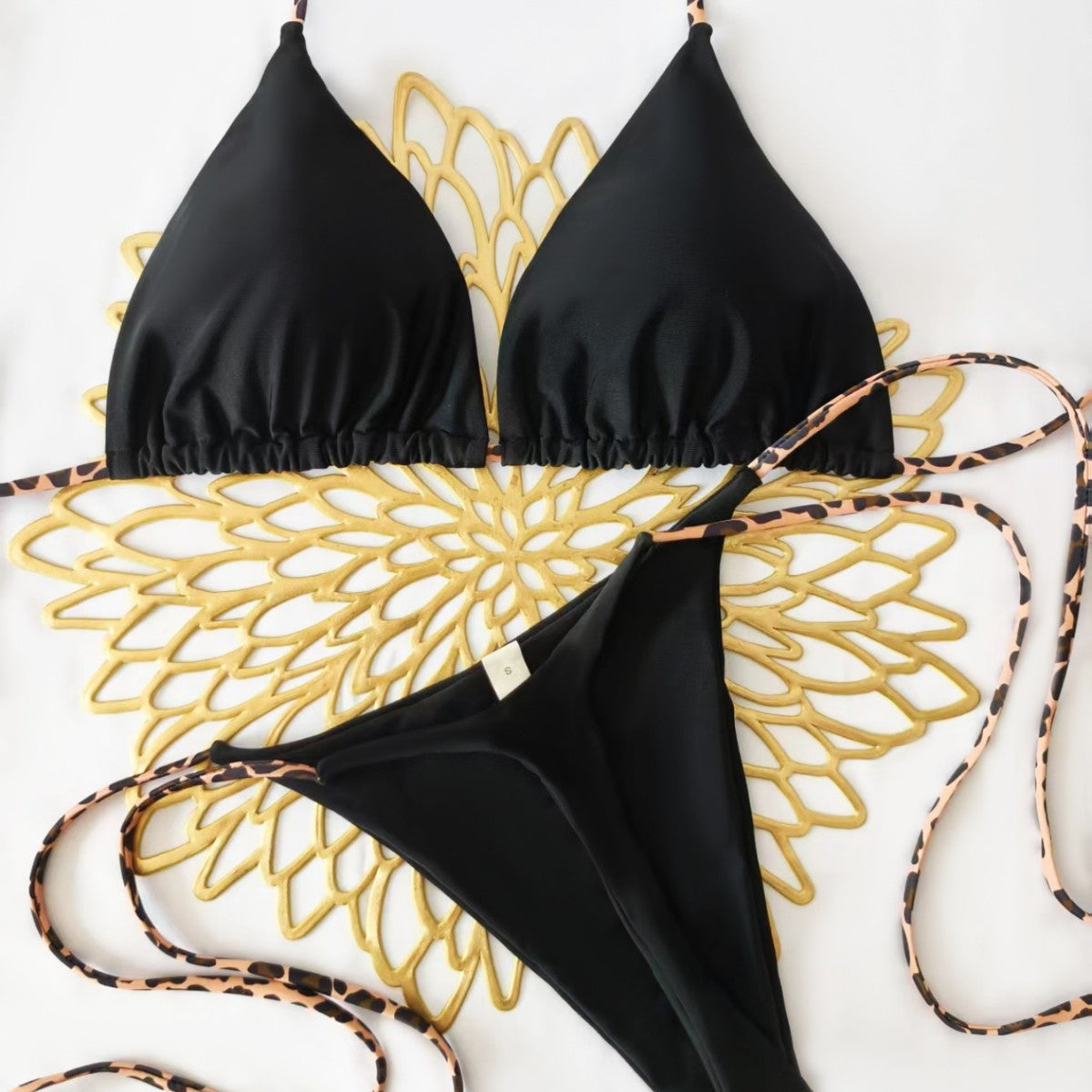 Damen Triangel-Bikini-Set mit verstellbaren Trägern und modischem Leoprint R&B
