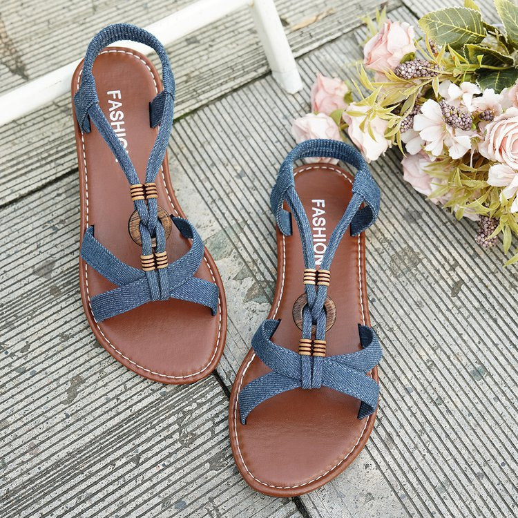 Damen offene Sandalen mit geflochtenem Riemen und ergonomischer Sohle R&B