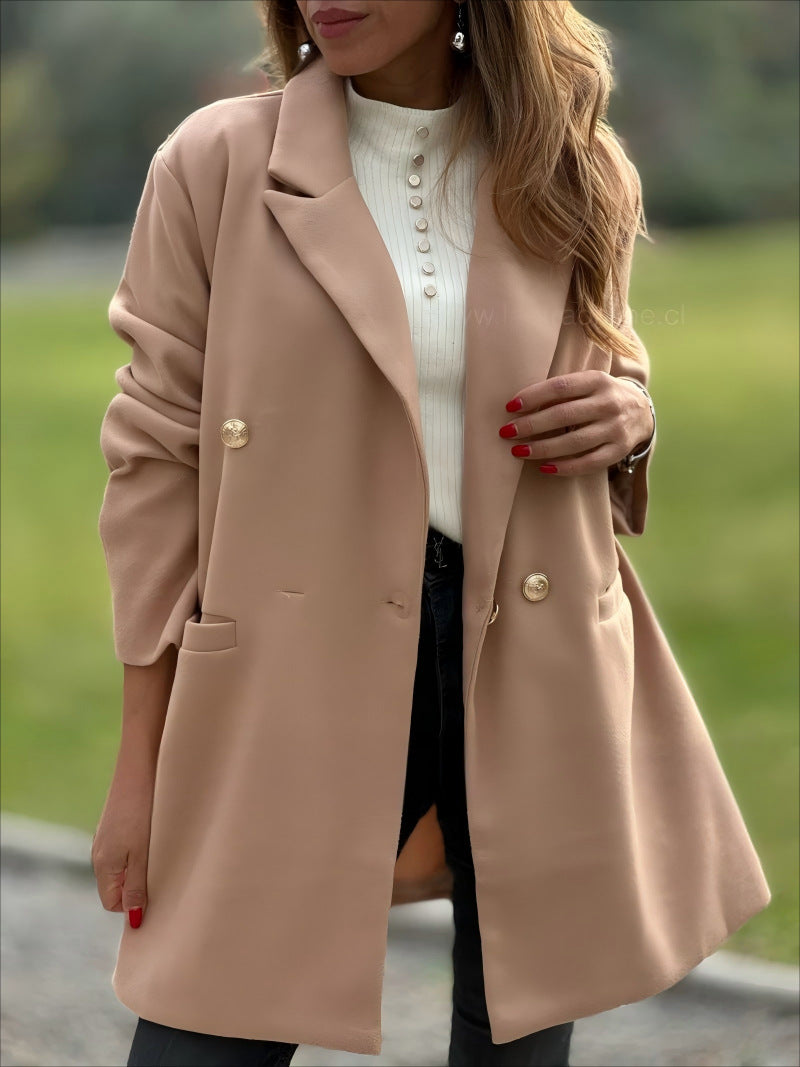 Damen Eleganter Langblazer mit herausragenden Knöpfen R&B