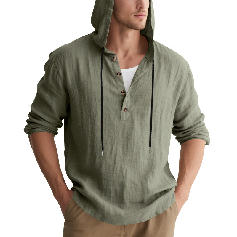 Herren lässiges Kapuzenhemd mit Knopfleiste und hochwertigem Baumwollmaterial R&B