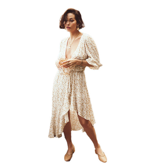 Damen Maxikleid mit tiefem V-Ausschnitt und verspieltem Blumendruck R&B