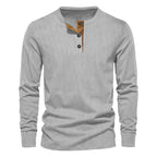 Herren Langarm-Henley-Shirt mit strukturierter Oberfläche und dekorativer Knopfleiste R&B