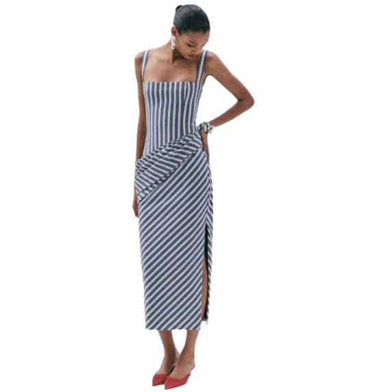 Damen Maxikleid mit asymmetrischen Drapierungen und hohem Schlitz R&B