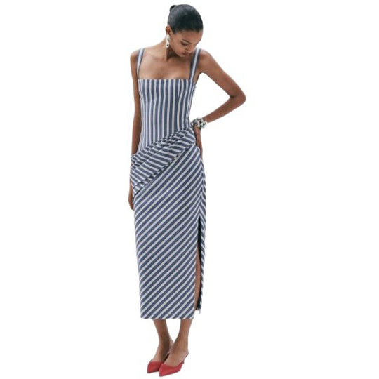 Damen Maxikleid mit asymmetrischen Drapierungen und hohem Schlitz R&B