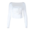 Damen Elegantes Langarmoberteil mit floralem Spitzenapplikation EB