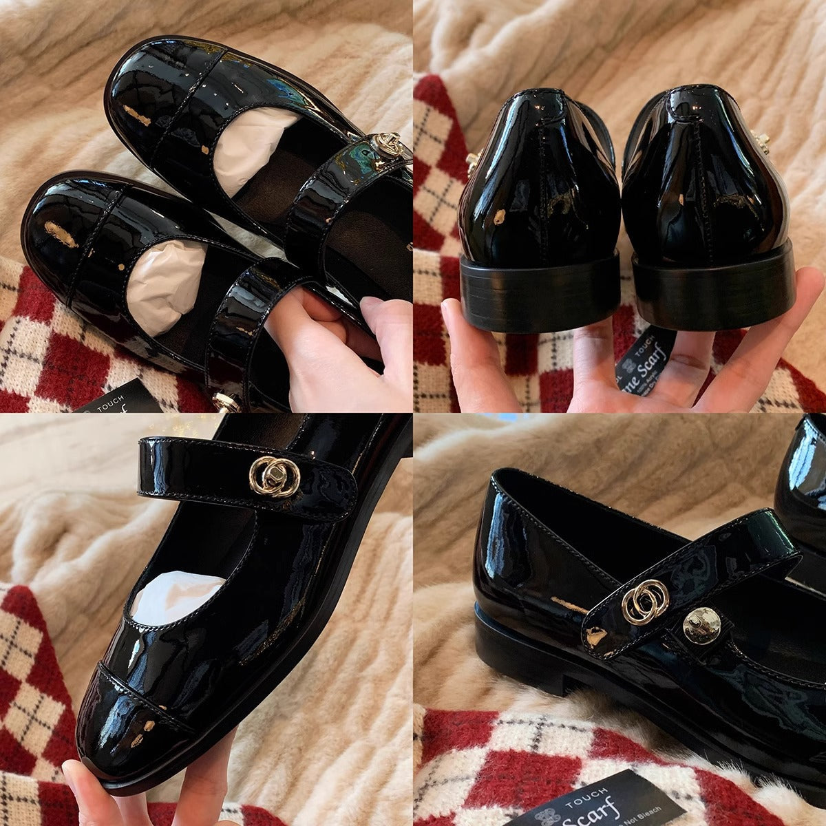 Damen Ballerinas mit eleganter Riemchenverzierung und modischem Kontrastdesign