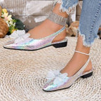 Damen Slingback-Schuhe mit funkelndem floralen Akzent und modischer Netzstruktur R&B