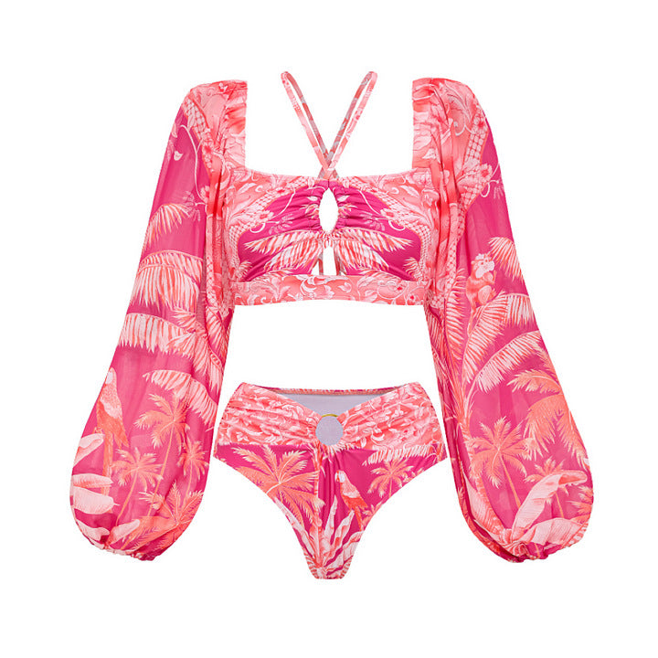 Damen Bikiniset mit transparentem Puffärmel und geflochtenem Detail R&B