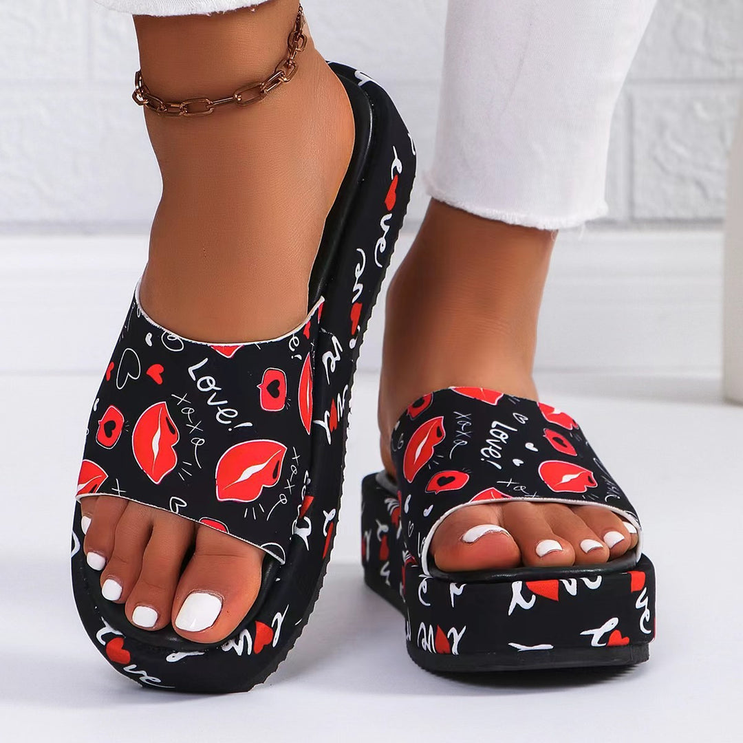 Damen Plateau-Pantoletten mit buntem Schmetterling-Print R&B