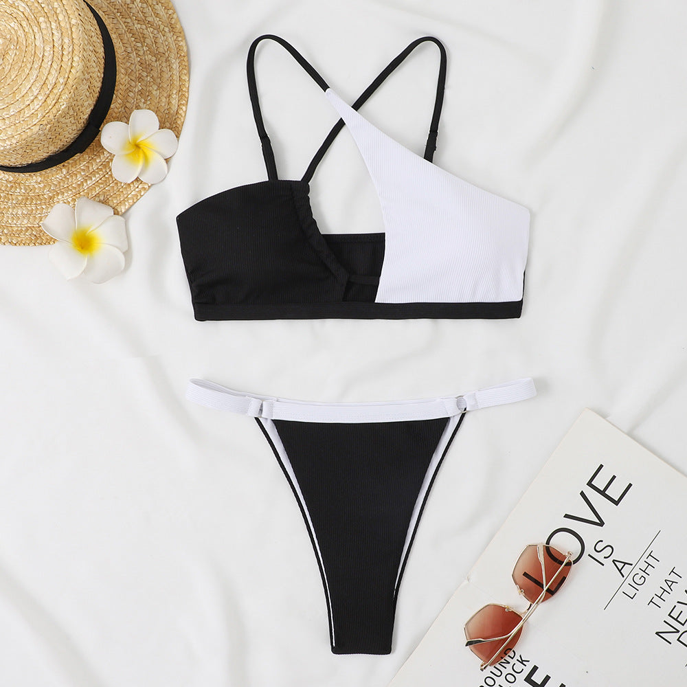 Damen Bikini-Set mit asymmetrischem Oberteil und hohem Beinausschnitt R&B