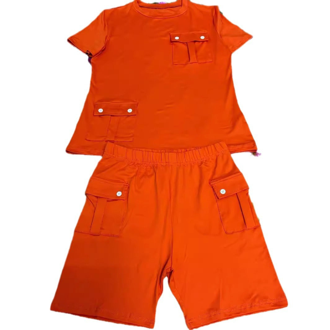 Damen Sportliches Kurzarm-Set mit praktischen Taschen R&B