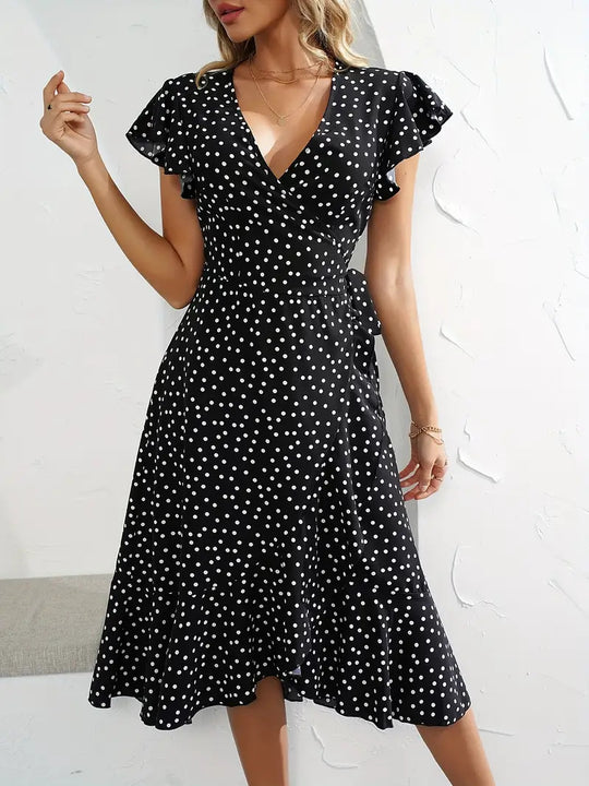 Damen Wickelkleid mit Punkten und fließendem Schnitt R&B
