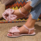 Damen flache Sandalen mit großem Schleifen-Detail und rutschfester Sohle R&B