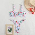 Damen Triangel-Bikini mit tropischem Druck und zarten Rüschen R&B