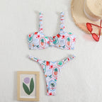 Damen Triangel-Bikini mit tropischem Druck und zarten Rüschen R&B