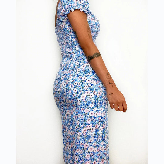 Damen Blütenmuster Maxikleid mit tiefem Ausschnitt und tailliertem Schnitt R&B