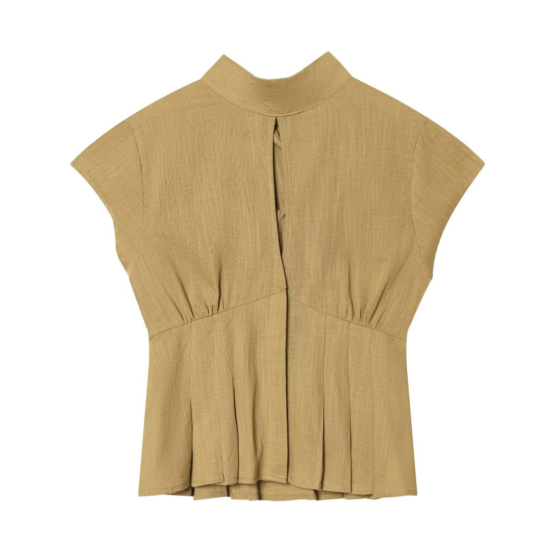 Damen modische Bluse mit asymmetrischem Schnitt und dekorativen Falten R&B