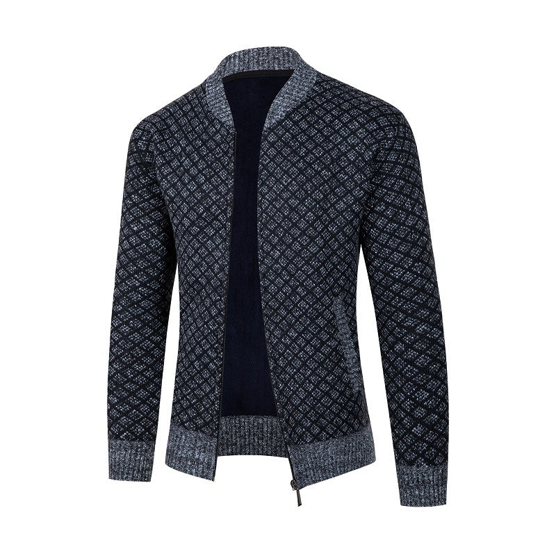 Herren Strickjacke mit modernem Rautenmuster und Reißverschluss R&B