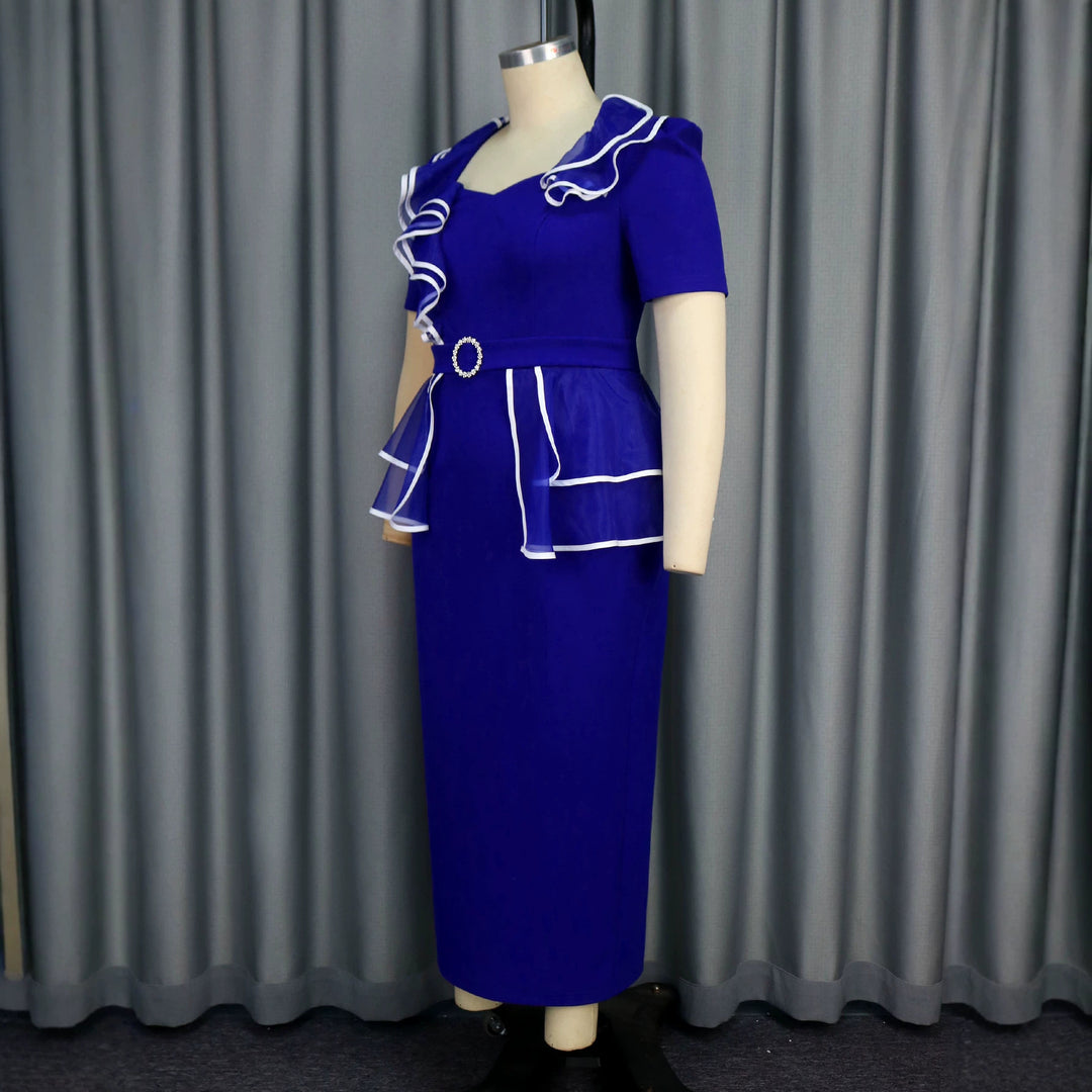 Damen elegantes Midikleid mit Rüschendetails und tailliertem Gürtel R&B
