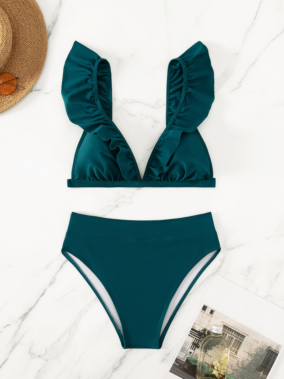 Damen Raffiniertes Triangel-Bikini-Set mit Rüschendetails R&B