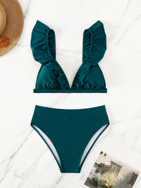 Damen Raffiniertes Triangel-Bikini-Set mit Rüschendetails R&B