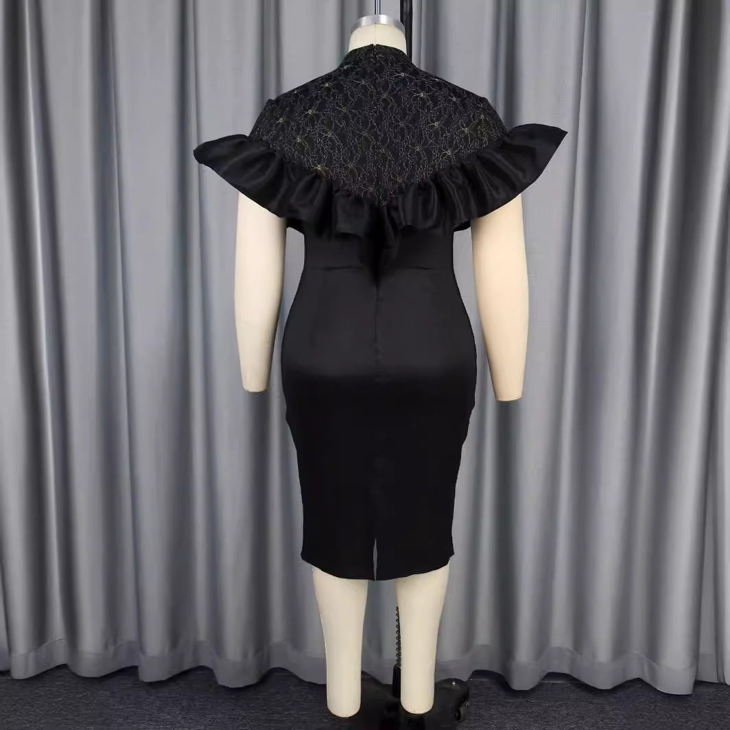 Damen Elegantes Kleid mit Spitzenoberteil und voluminösen Rüschen R&B