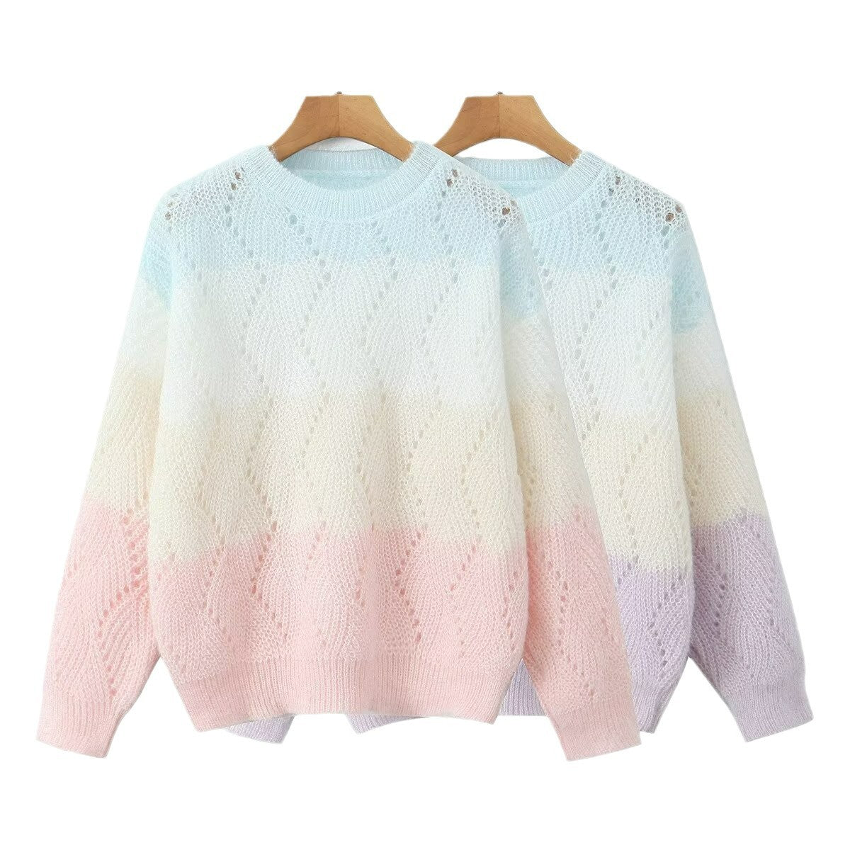 Damen Strickpullover mit modernem Wellenmuster und sanften Farbverläufen R&B